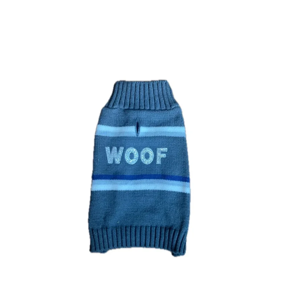 Dog Sweater Blue Size S Good WOOF Glitter Graphic Striped Knit